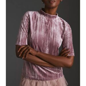 EUC Anthropologie Pilcro Crushed Velveteen Mock-Neck Top, Mauve, Sz S